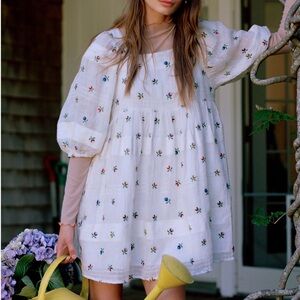 Urban Outfitters Kimchi Blue White Floral Embroidered Dress